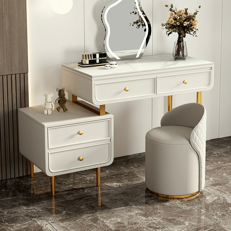 Tocador de maquillaje de dormitorio en tope de top de piedra blanca/gris
