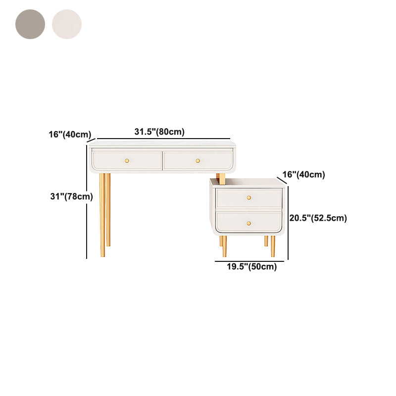 Tocador de maquillaje de dormitorio en tope de top de piedra blanca/gris