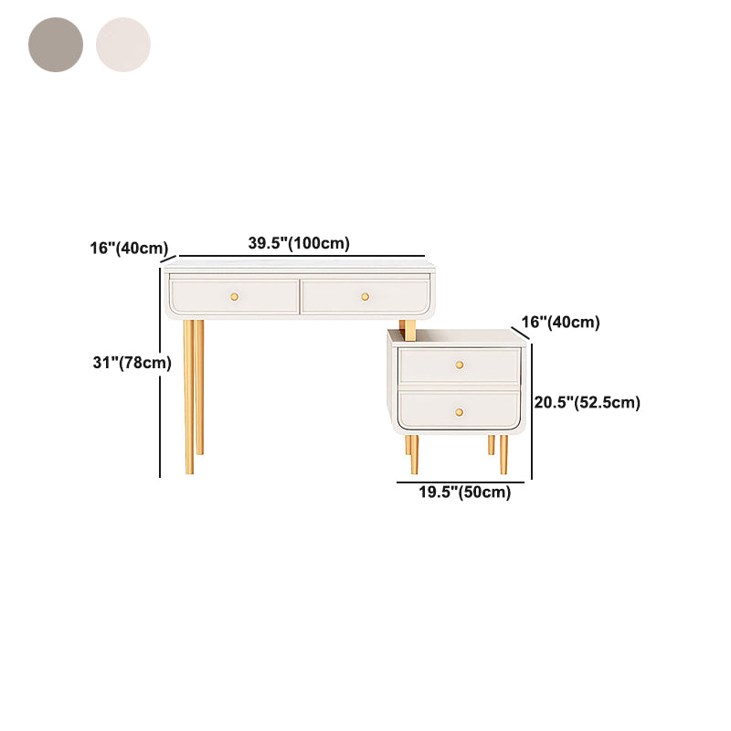Tocador de maquillaje de dormitorio en tope de top de piedra blanca/gris