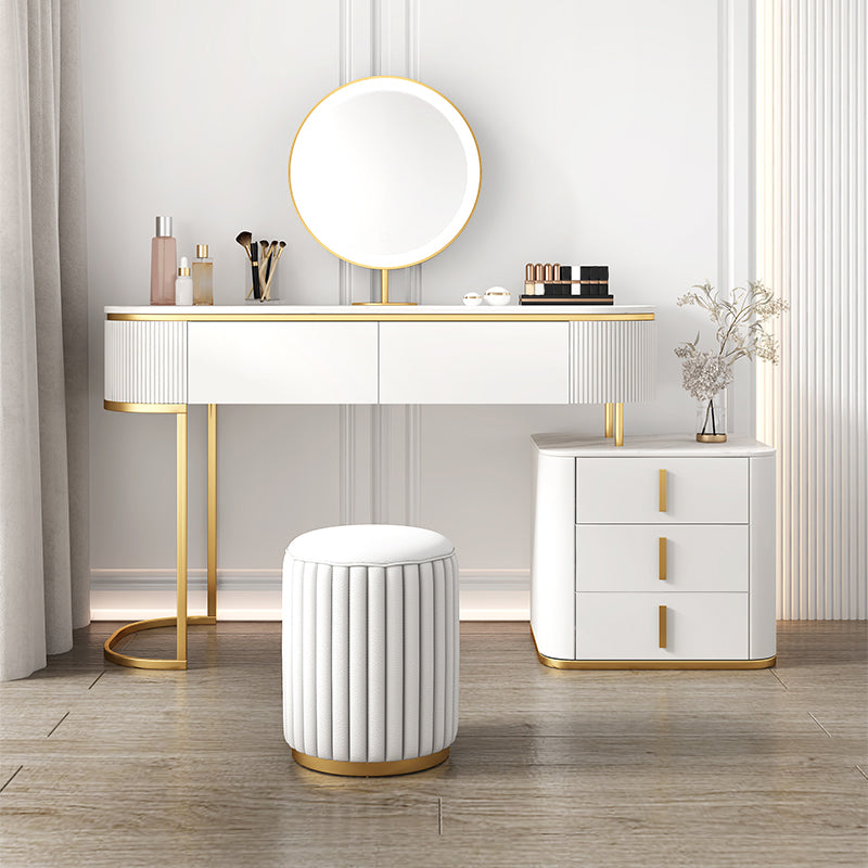 5 Drawers Vanity Set with Padded Stool 29.52" High Dresser in White Clearhalo 'Bedroom Furniture' 'furn' 'furn_makeup_vanities' 'Furniture' 'Makeup Vanities' 'makeup_vanities' 5791258