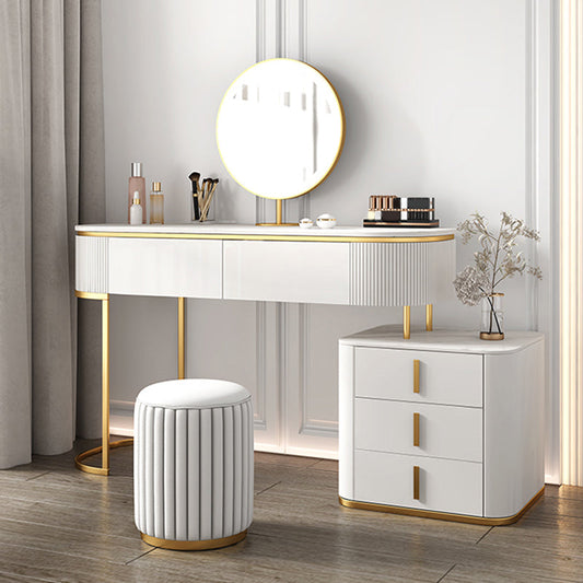 5 Drawers Vanity Set with Padded Stool 29.52" High Dresser in White Clearhalo 'Bedroom Furniture' 'furn' 'furn_makeup_vanities' 'Furniture' 'Makeup Vanities' 'makeup_vanities' 5791259