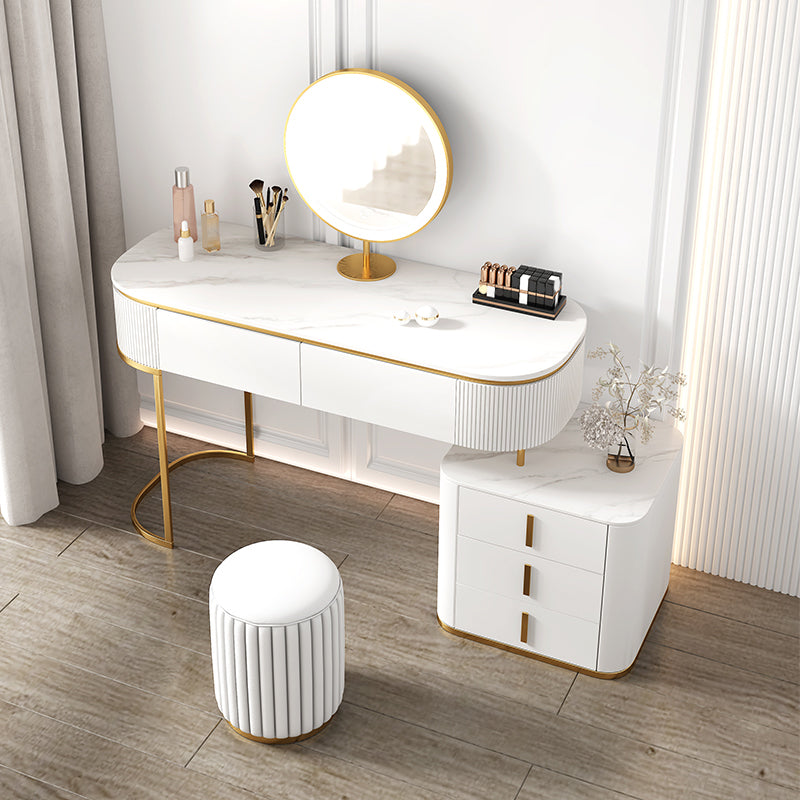 5 Drawers Vanity Set with Padded Stool 29.52" High Dresser in White Clearhalo 'Bedroom Furniture' 'furn' 'furn_makeup_vanities' 'Furniture' 'Makeup Vanities' 'makeup_vanities' 5791260