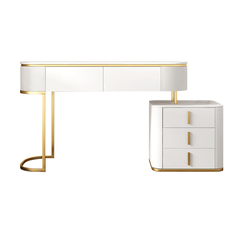 5 Drawers Vanity Set with Padded Stool 29.52" High Dresser in White Makeup Vanity Clearhalo 'Bedroom Furniture' 'furn' 'furn_makeup_vanities' 'Furniture' 'Makeup Vanities' 'makeup_vanities' 5791267