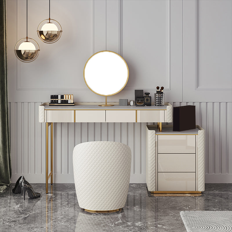 5-Drawer Vanity Makeup Table Set Metal Dressing Table with Padded Stool Clearhalo 'Bedroom Furniture' 'furn' 'furn_makeup_vanities' 'Furniture' 'Makeup Vanities' 'makeup_vanities' 5791329