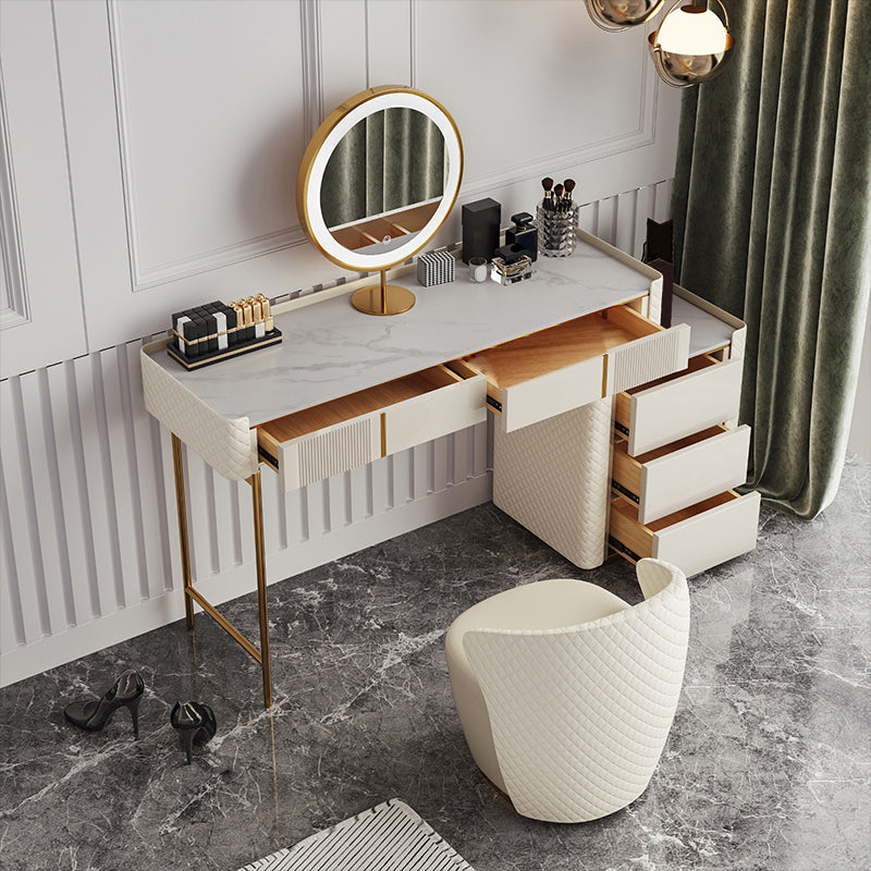 5-Drawer Vanity Makeup Table Set Metal Dressing Table with Padded Stool Clearhalo 'Bedroom Furniture' 'furn' 'furn_makeup_vanities' 'Furniture' 'Makeup Vanities' 'makeup_vanities' 5791330