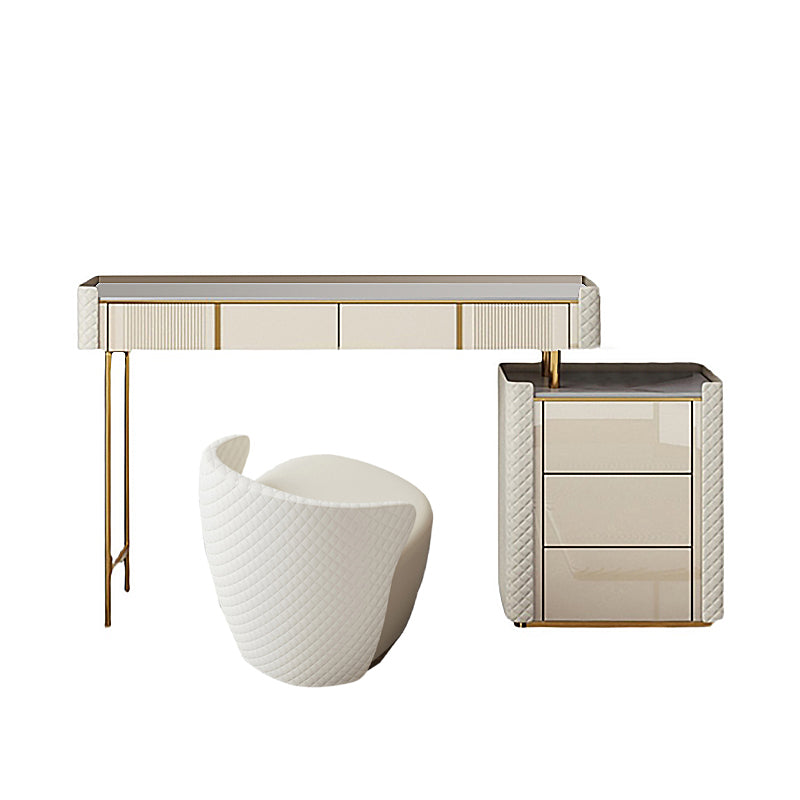 5-Drawer Vanity Makeup Table Set Metal Dressing Table with Padded Stool Clearhalo 'Bedroom Furniture' 'furn' 'furn_makeup_vanities' 'Furniture' 'Makeup Vanities' 'makeup_vanities' 5791338