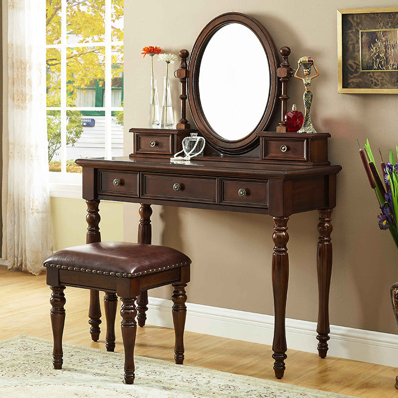 Gespiegelde houten make -upkruidtafel ontlasting in bruine afwerking