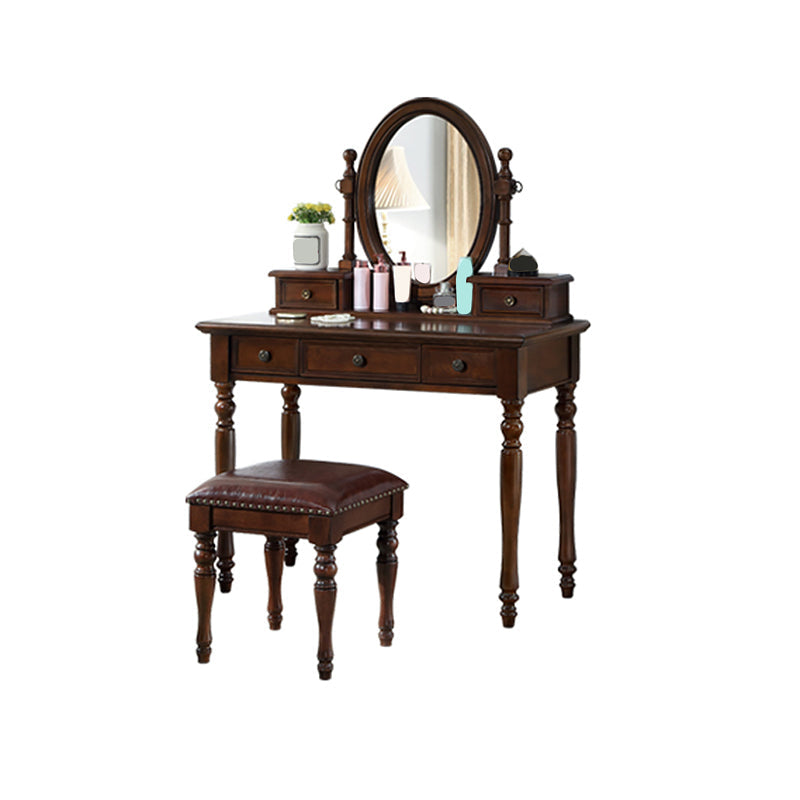 Traditionele gespiegelde make-up ijdelheid rubberen houten kaptafel ontlasting set