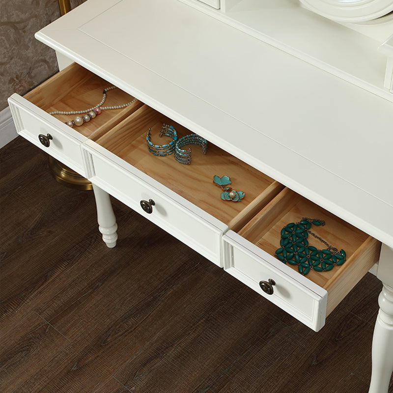 Traditionele gespiegelde make-up ijdelheid rubberen houten kaptafel ontlasting set