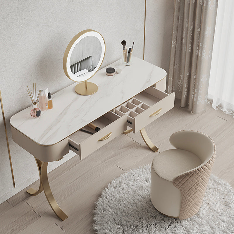 Metal with Padded Stool Vanity Table Luxurious Makeup Desk in Beige