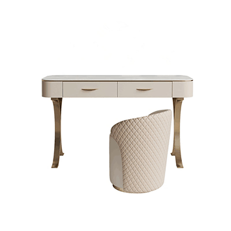 Metal with Padded Stool Vanity Table Luxurious Makeup Desk in Beige