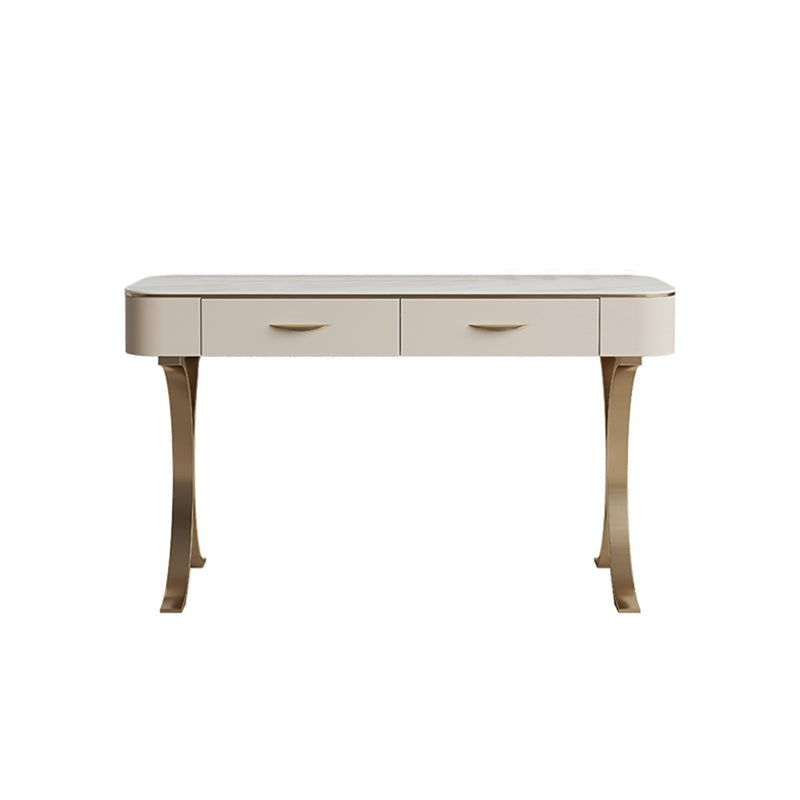 Metal with Padded Stool Vanity Table Luxurious Makeup Desk in Beige