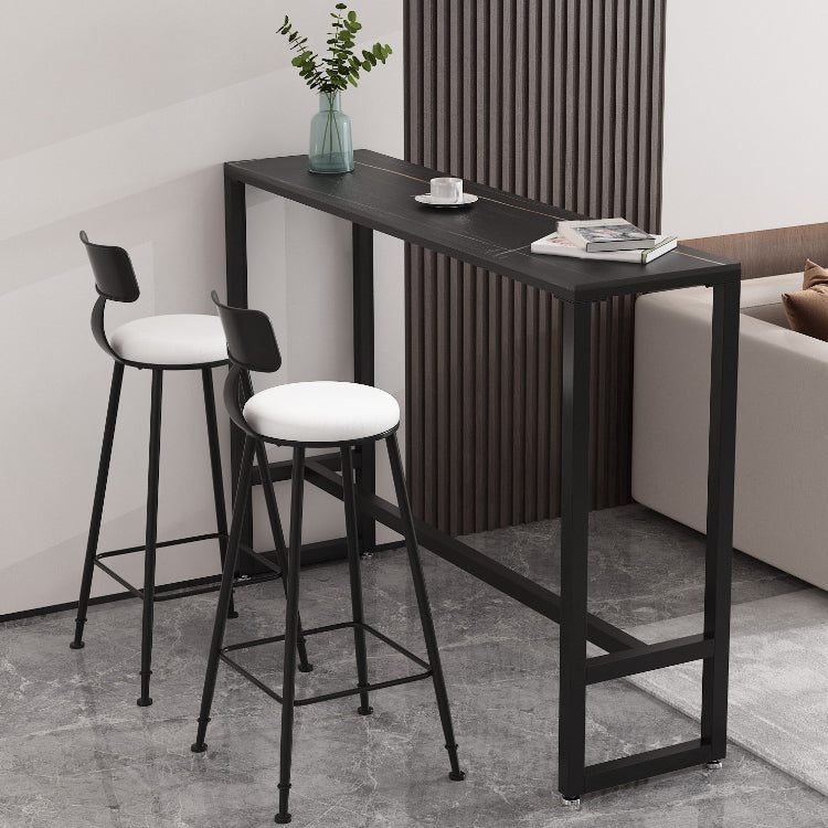 Indoor Stone and Steel Bar/Dinette Table Rectangle Industrial Trestle Bistro Bar Desk 47.2"L x 15.7"W x 41.3"H Black Without Chairs Clearhalo 'Bar Furniture' 'Bar Tables' 'bar_tables' 'furn' 'furn_bar_tables' 'Furniture' 'Kitchen & Dining Furniture' 5791609