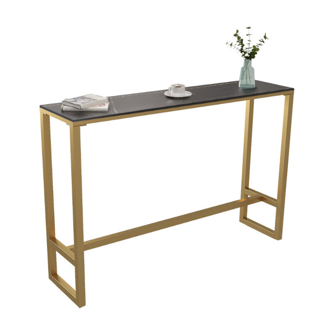 Indoor Stone and Steel Bar/Dinette Table Rectangle Industrial Trestle Bistro Bar Desk Gold Without Chairs Clearhalo 'Bar Furniture' 'Bar Tables' 'bar_tables' 'furn' 'furn_bar_tables' 'Furniture' 'Kitchen & Dining Furniture' 5791610