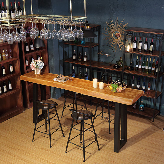 Modern Rectangle Counter Height Table Solid Wood and Metal Counter Wine Table Clearhalo 'Bar Furniture' 'Bar Tables' 'bar_tables' 'furn' 'furn_bar_tables' 'Furniture' 'Kitchen & Dining Furniture' 5791876