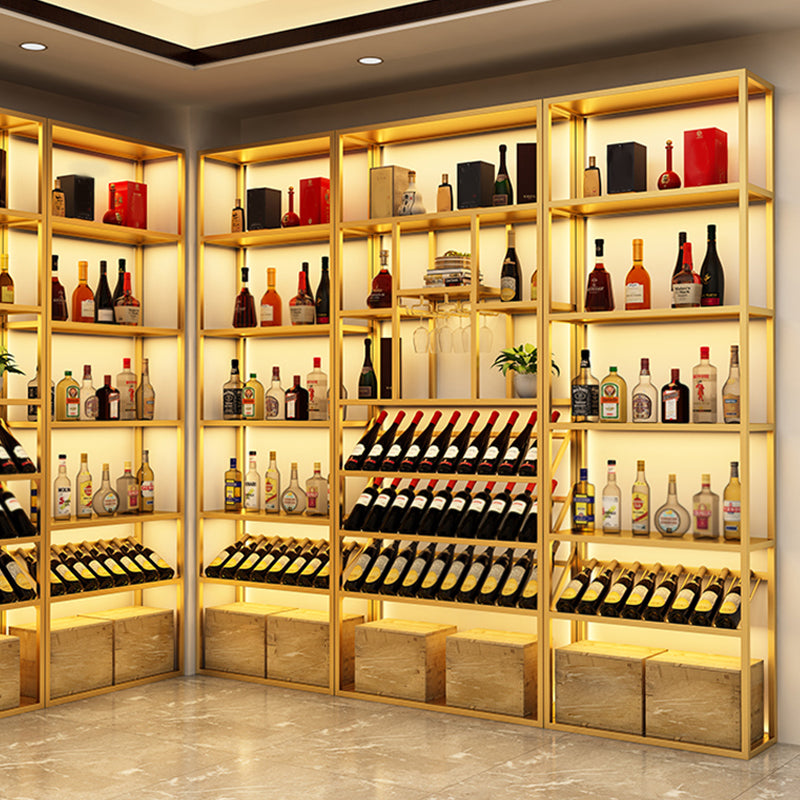 Metal Floor Wine Bottle & Glass Rack Glam Wine Rack with Shelf