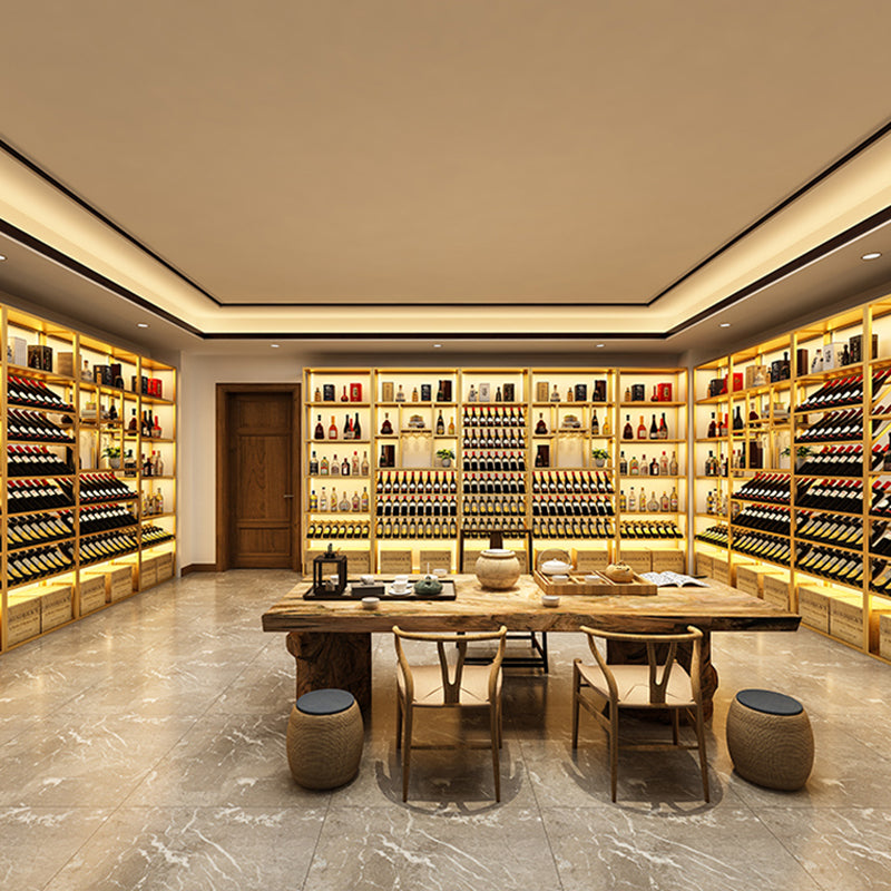 Portabottiglie per vino per pavimenti in metallo e porta d'ingua glam di portabaglatura con scaffale