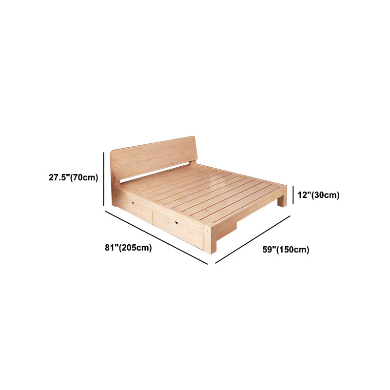Scandinavian Solid Wood Panel Bed with Rectangular Headboard