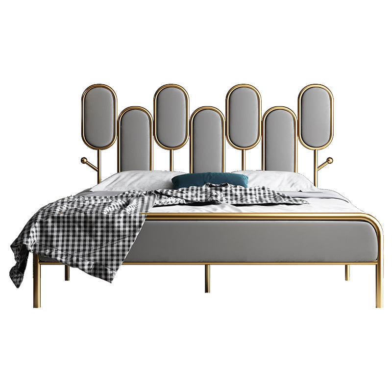 Upholstered Standard Bed Iron Bed Frame with Headboard and Metal Legs