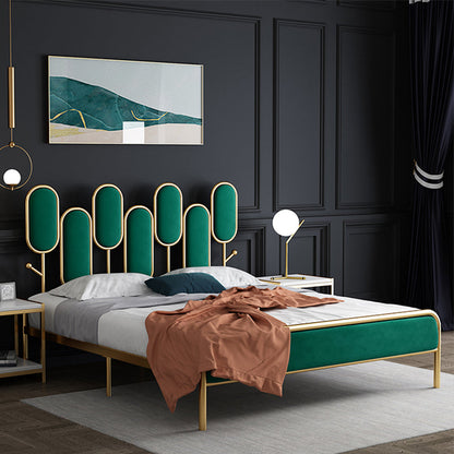 Upholstered Standard Bed Iron Bed Frame with Headboard and Metal Legs