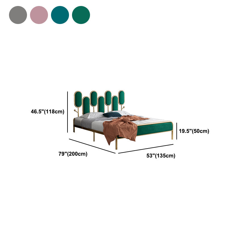 Upholstered Standard Bed Iron Bed Frame with Headboard and Metal Legs