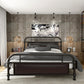 Industrial Nailhead Upholstered Bed Frame Metal 43.3" Tall Bed Black Clearhalo 'Bedroom Furniture' 'Beds' 'furn' 'furn_beds' 'Furniture' 5792224