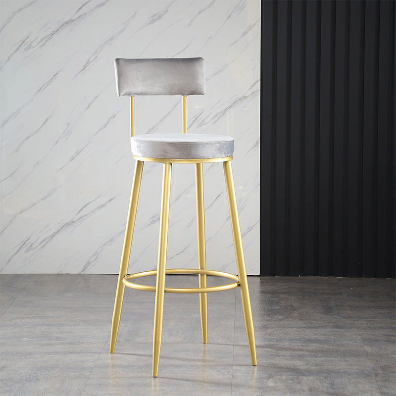 Industrial Metal Footrest Bar Chair Round Upholstered Bar Stool Grey-Gold 1 Piece Clearhalo 'Bar Furniture' 'Bar Stools' 'bar_stools' 'furn' 'furn_bar_stools' 'Furniture' 'Kitchen & Dining Furniture' 5792324