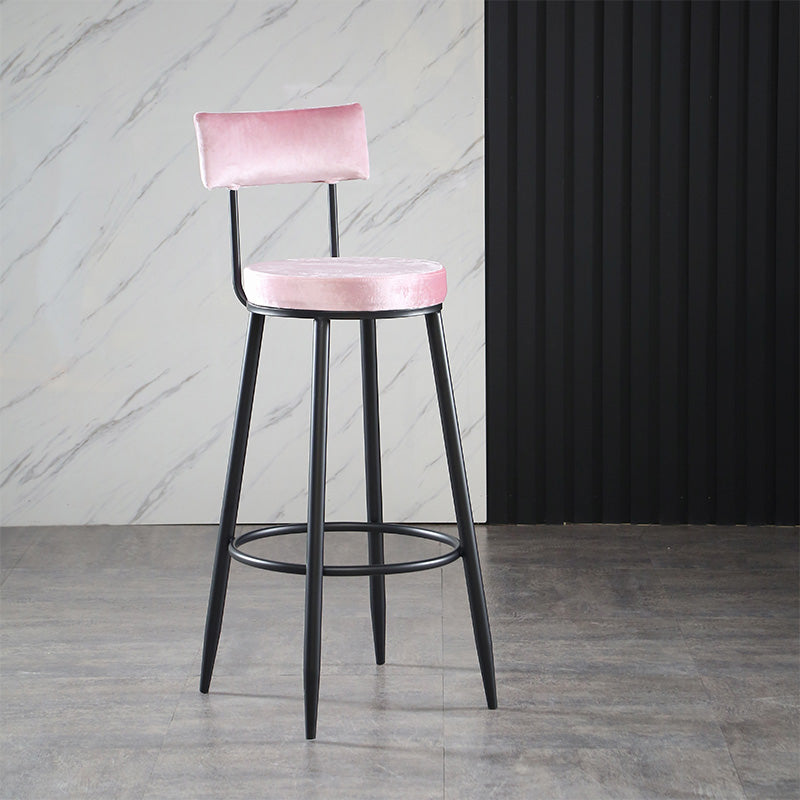 Industrial Metal Footrest Bar Chair Round Upholstered Bar Stool Pink 1 Piece Clearhalo 'Bar Furniture' 'Bar Stools' 'bar_stools' 'furn' 'furn_bar_stools' 'Furniture' 'Kitchen & Dining Furniture' 5792326