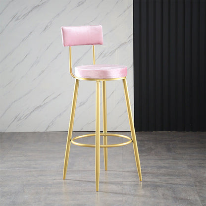 Industrial Metal Footrest Bar Chair Round Upholstered Bar Stool Pink Gold 1 Piece Clearhalo 'Bar Furniture' 'Bar Stools' 'bar_stools' 'furn' 'furn_bar_stools' 'Furniture' 'Kitchen & Dining Furniture' 5792327