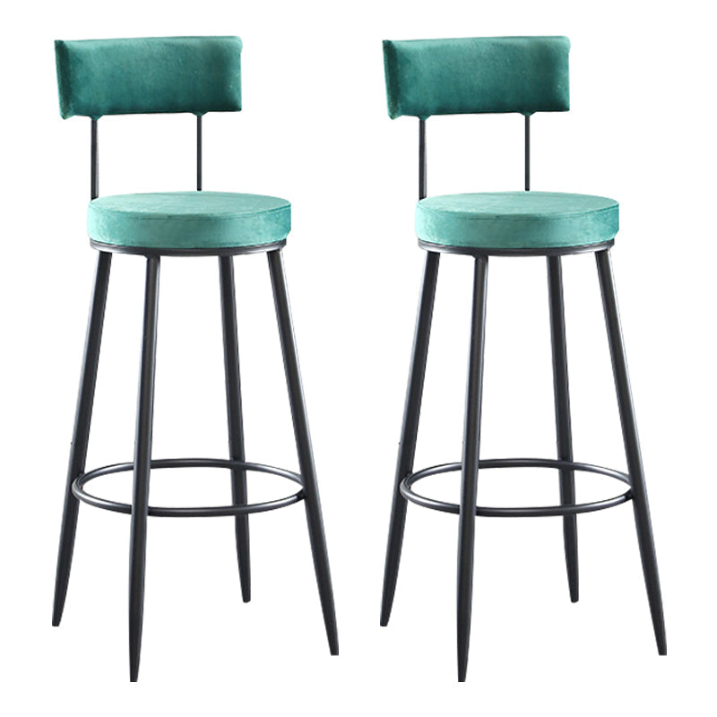 Industrial Metal Footrest Bar Chair Round Upholstered Bar Stool Green 2 Piece Set Clearhalo 'Bar Furniture' 'Bar Stools' 'bar_stools' 'furn' 'furn_bar_stools' 'Furniture' 'Kitchen & Dining Furniture' 5792337