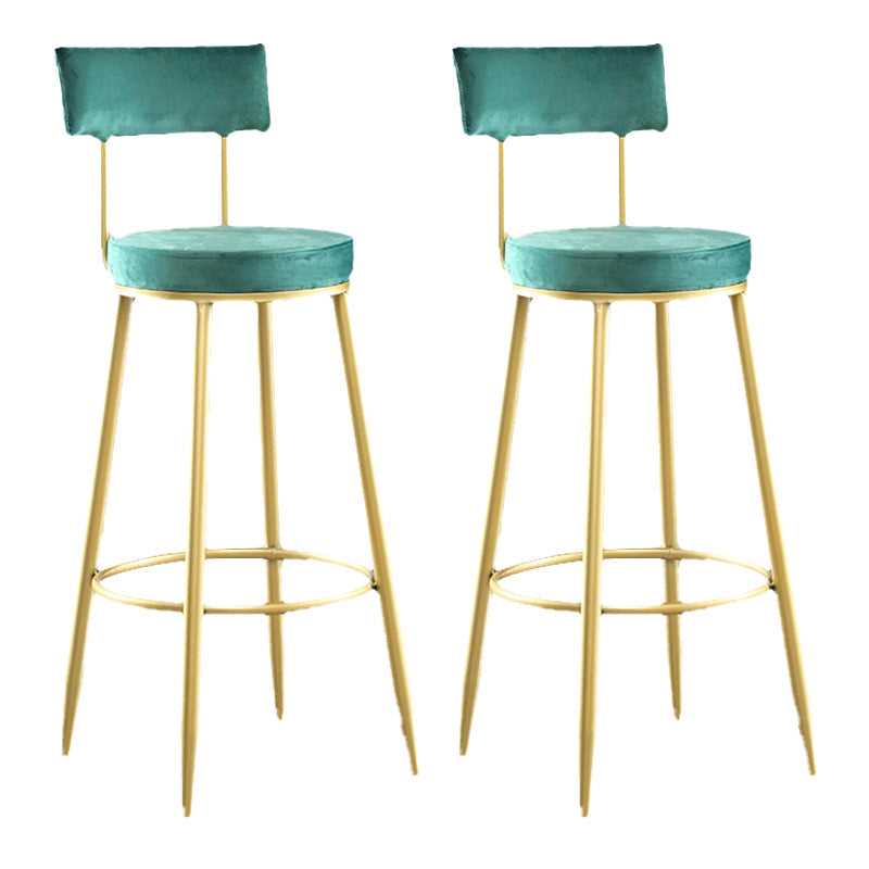 Industrial Metal Footrest Bar Chair Round Upholstered Bar Stool Green Gold 2 Piece Set Clearhalo 'Bar Furniture' 'Bar Stools' 'bar_stools' 'furn' 'furn_bar_stools' 'Furniture' 'Kitchen & Dining Furniture' 5792339