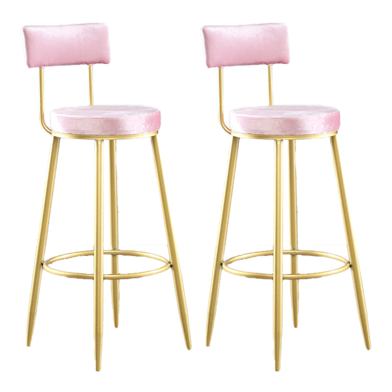 Industrial Metal Footrest Bar Chair Round Upholstered Bar Stool Pink Gold 2 Piece Set Clearhalo 'Bar Furniture' 'Bar Stools' 'bar_stools' 'furn' 'furn_bar_stools' 'Furniture' 'Kitchen & Dining Furniture' 5792341