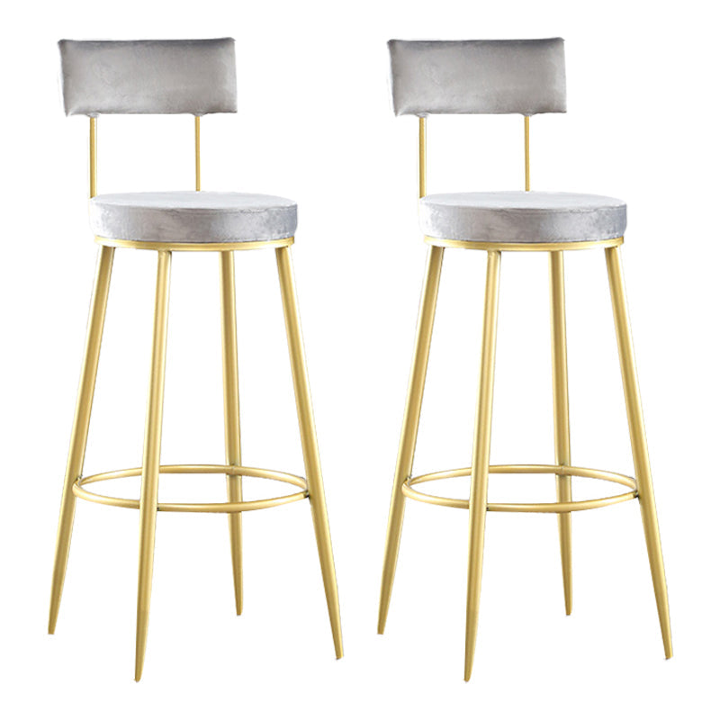 Industrial Metal Footrest Bar Chair Round Upholstered Bar Stool Grey-Gold 2 Piece Set Clearhalo 'Bar Furniture' 'Bar Stools' 'bar_stools' 'furn' 'furn_bar_stools' 'Furniture' 'Kitchen & Dining Furniture' 5792346