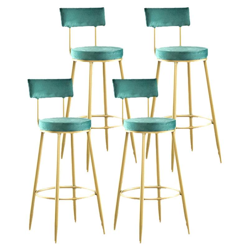 Industrial Metal Footrest Bar Chair Round Upholstered Bar Stool Green Gold 4 Piece Set Clearhalo 'Bar Furniture' 'Bar Stools' 'bar_stools' 'furn' 'furn_bar_stools' 'Furniture' 'Kitchen & Dining Furniture' 5792352