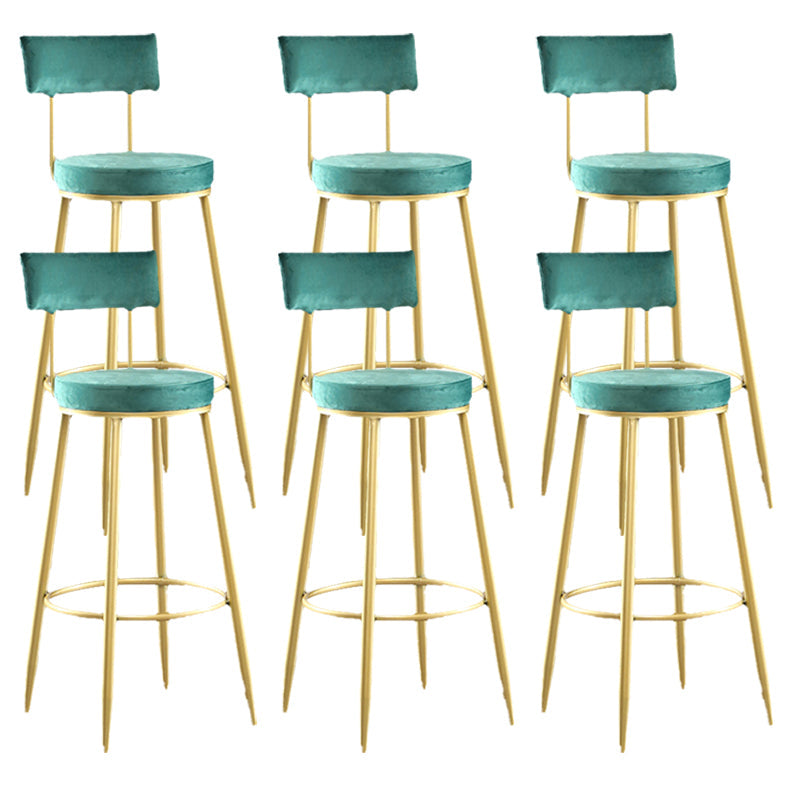 Industrial Metal Footrest Bar Chair Round Upholstered Bar Stool Green Gold 6 Piece Set Clearhalo 'Bar Furniture' 'Bar Stools' 'bar_stools' 'furn' 'furn_bar_stools' 'Furniture' 'Kitchen & Dining Furniture' 5792358