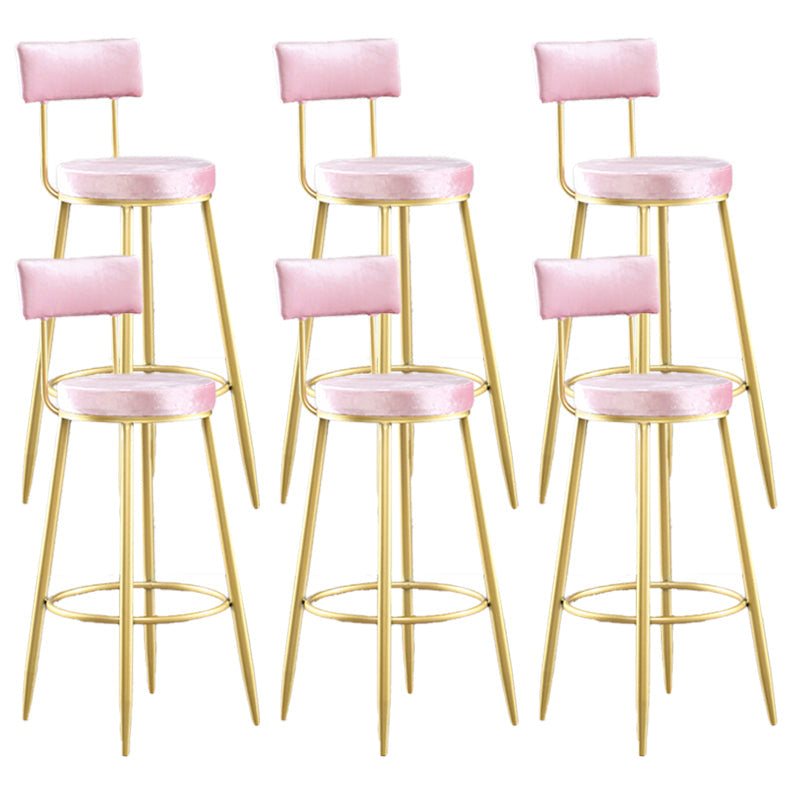 Industrial Metal Footrest Bar Chair Round Upholstered Bar Stool Pink Gold 6 Piece Set Clearhalo 'Bar Furniture' 'Bar Stools' 'bar_stools' 'furn' 'furn_bar_stools' 'Furniture' 'Kitchen & Dining Furniture' 5792359