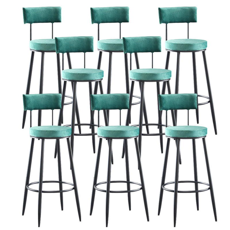 Industrial Metal Footrest Bar Chair Round Upholstered Bar Stool Green 8 Piece Set Clearhalo 'Bar Furniture' 'Bar Stools' 'bar_stools' 'furn' 'furn_bar_stools' 'Furniture' 'Kitchen & Dining Furniture' 5792363