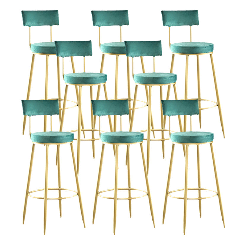Industrial Metal Footrest Bar Chair Round Upholstered Bar Stool Green Gold 8 Piece Set Clearhalo 'Bar Furniture' 'Bar Stools' 'bar_stools' 'furn' 'furn_bar_stools' 'Furniture' 'Kitchen & Dining Furniture' 5792364