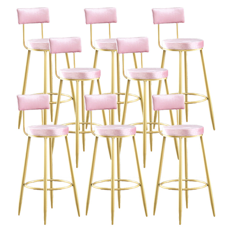 Industrial Metal Footrest Bar Chair Round Upholstered Bar Stool Pink Gold 8 Piece Set Clearhalo 'Bar Furniture' 'Bar Stools' 'bar_stools' 'furn' 'furn_bar_stools' 'Furniture' 'Kitchen & Dining Furniture' 5792365