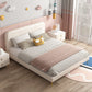 Glam Genuine Leather Bed Frame White Upholstered Low Profile Standard Bed