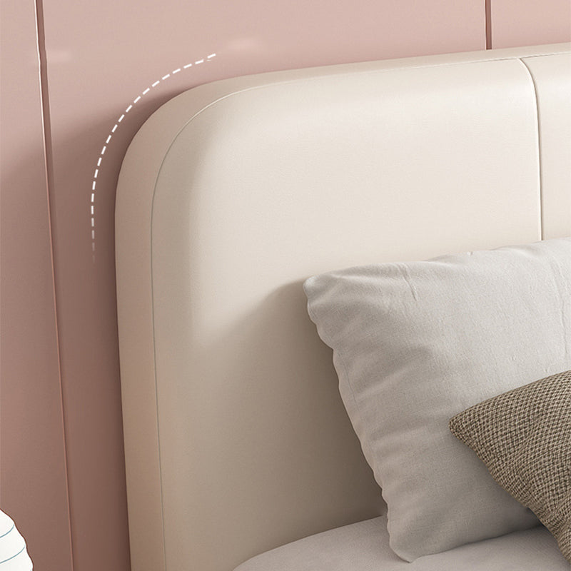 Glam Genuine Leather Bed Frame White Upholstered Low Profile Standard Bed