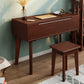 Tavolo da toeletta scandinavo a specchio in legno massiccio e sgabello