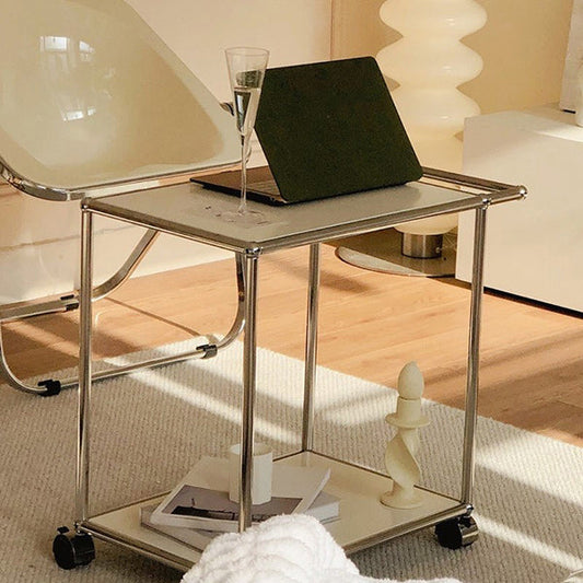 Tavolino rettangolare in metallo/vetro con base moderna di metà secolo