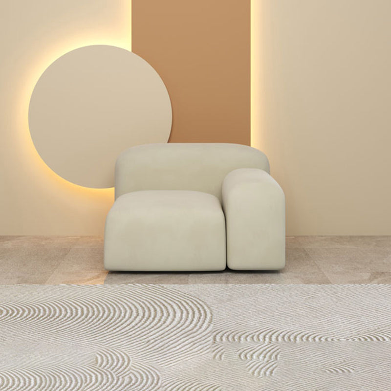 Modern Style Blocks Sofa White Wool Square Arm Seating - 25.6" H