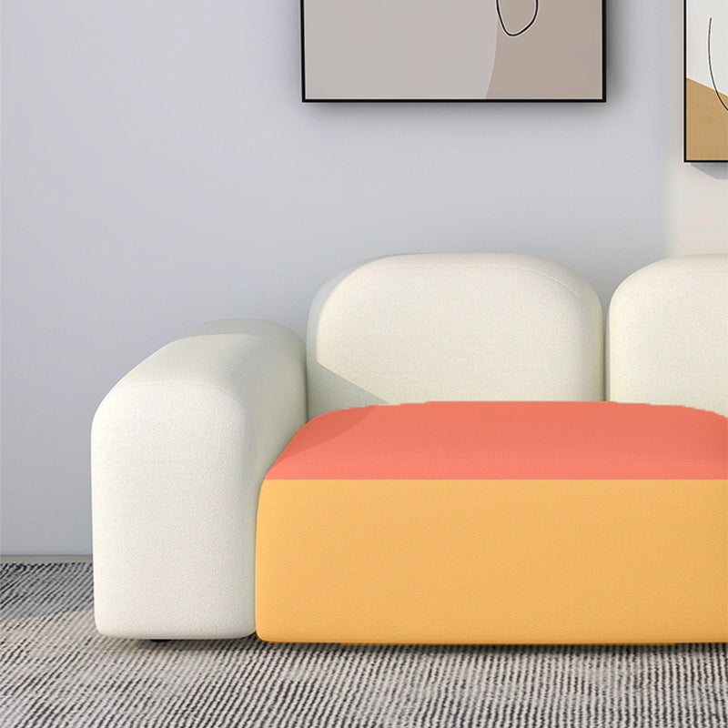 Modern Style Blocks Sofa White Wool Square Arm Seating - 25.6" H