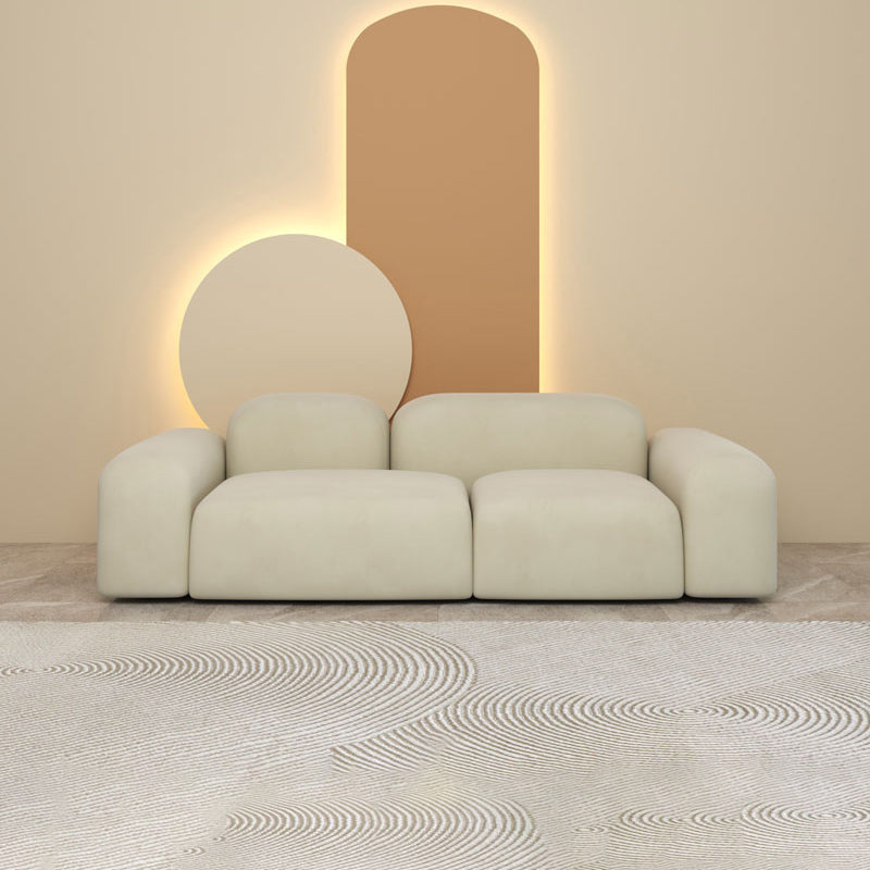 Modern Style Blocks Sofa White Wool Square Arm Seating - 25.6" H