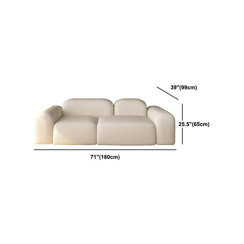 Modern Style Blocks Sofa White Wool Square Arm Seating - 25.6" H