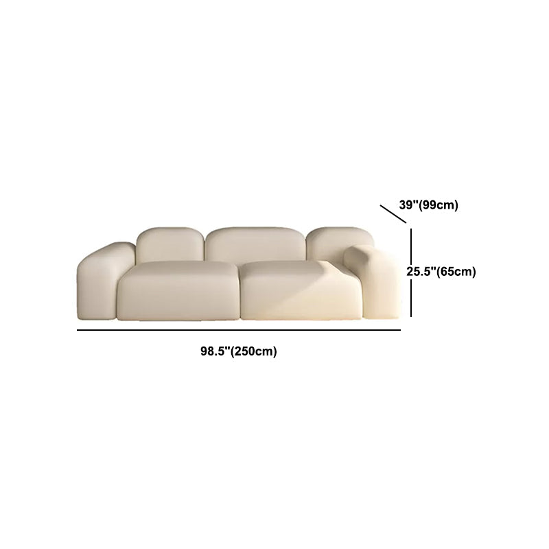 Modern Style Blocks Sofa White Wool Square Arm Seating - 25.6" H