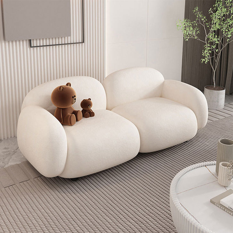 Modern Rolled Arm Sofa White Velvet Sofa for Living Room, Apartment