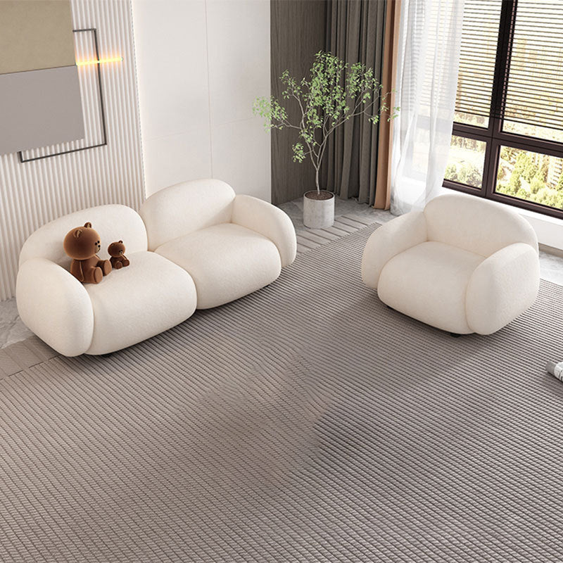 Modern Rolled Arm Sofa White Velvet Sofa for Living Room, Apartment